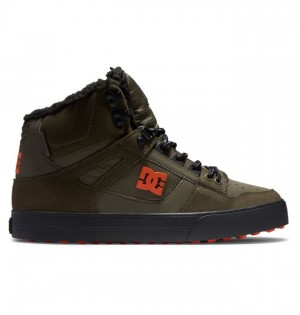 DC Pure High-Top Winter Vinterkängor Herr Olivgröna Orange | OCVQ-05928